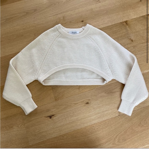 Storets Ivory Rib Knit Crop Sweater Long Sleeve S - Picture 2 of 4